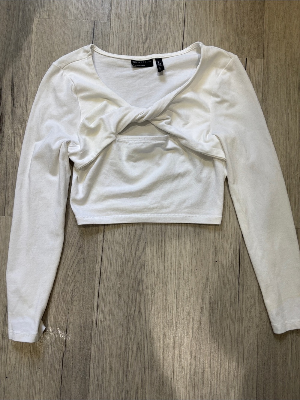 ASOS Petite White Long-Sleeve Twist Crop Top